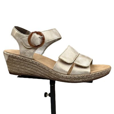 Rieker Fanni 87 Women s Slingback Wedge Sandals Size 7 Beige Adjustable Comfort