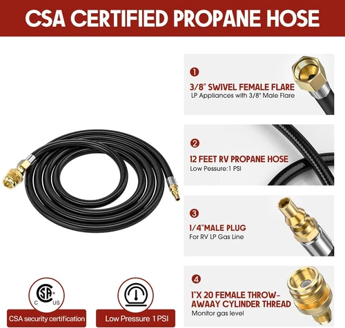 12 FT Propane Quick Connect Hose for RV to Gas Grill for 1 LB, Quick Disconnect - Picture 2 of 8