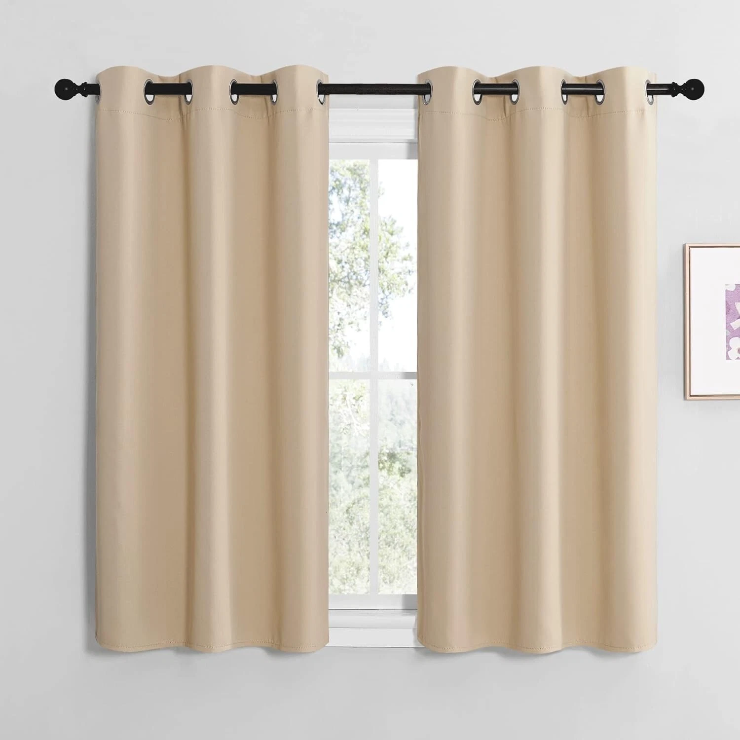 2 PCS Biscotti Beige 48"L x 42"W Solid Grommet Darkening Curtains For Bedroom