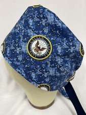 Men/Women Surgical Scrub Cap Lined Navy Grate Pattern 100 Cotton