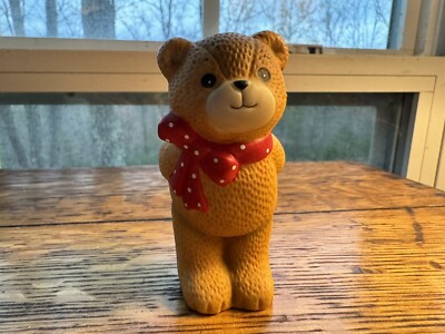 Lucy & Me, Bear with Christmas Present ''Bearing Gifts'' 1980 Enesco Teddy 3 1/4''.