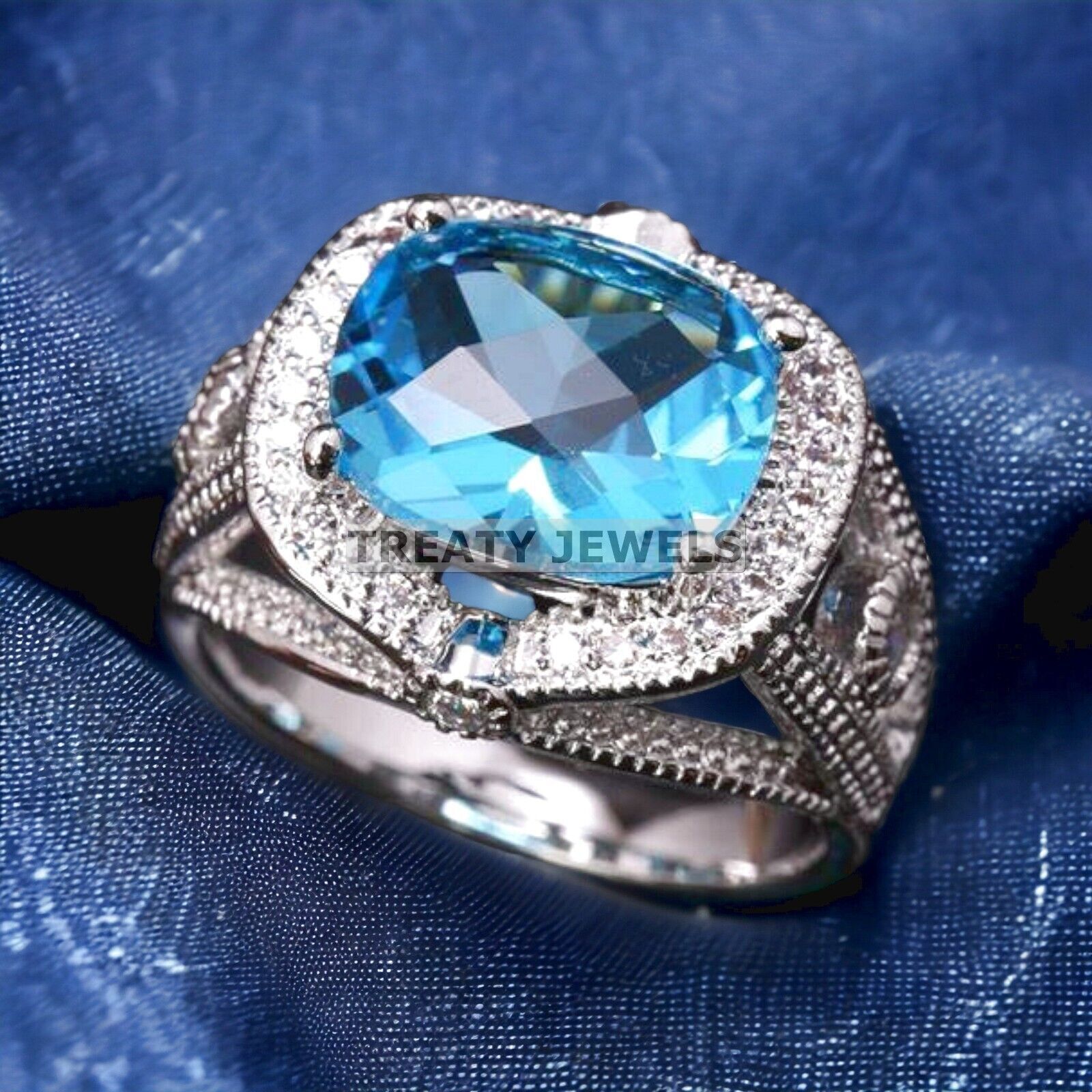 Blue Topaz Emerald Cut Gemstone With 925 Sterling Silver Ring For Men's #416