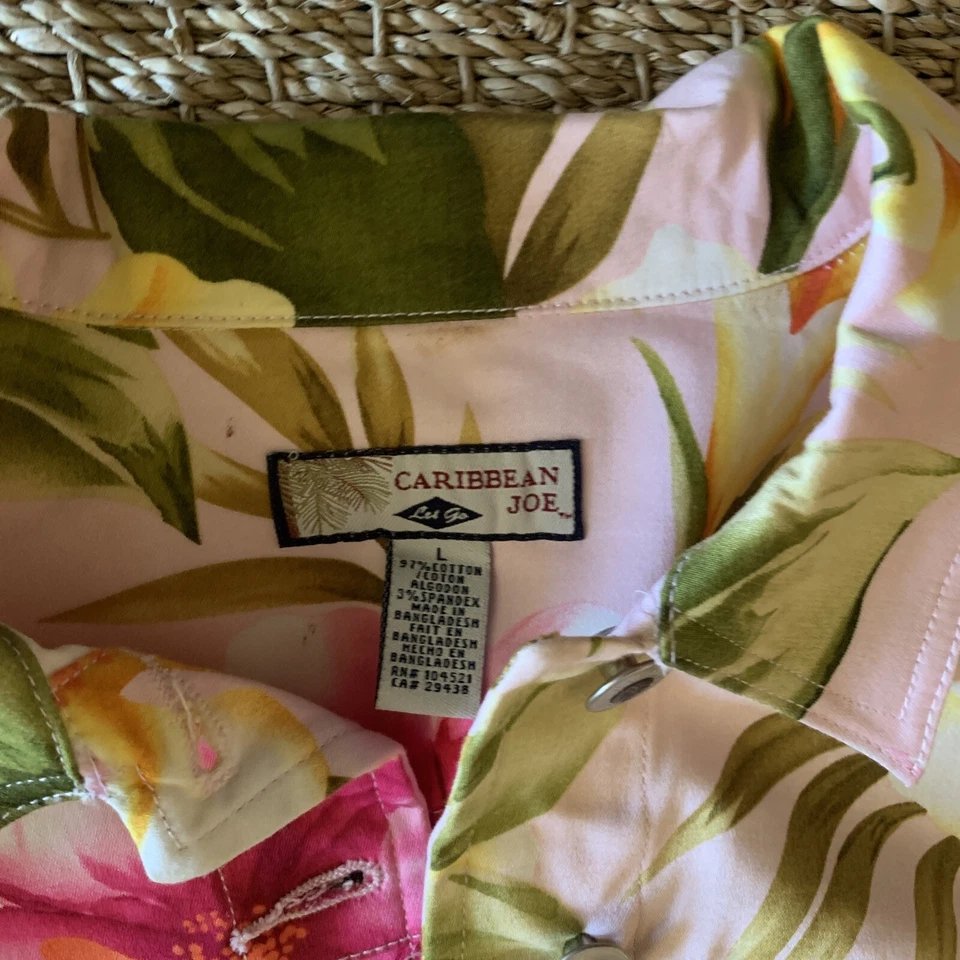 Chaqueta para mujer Caribbean Joe Hawaiian Let Go botón estilo camionero Lg rosa floral Foto 4 de 4