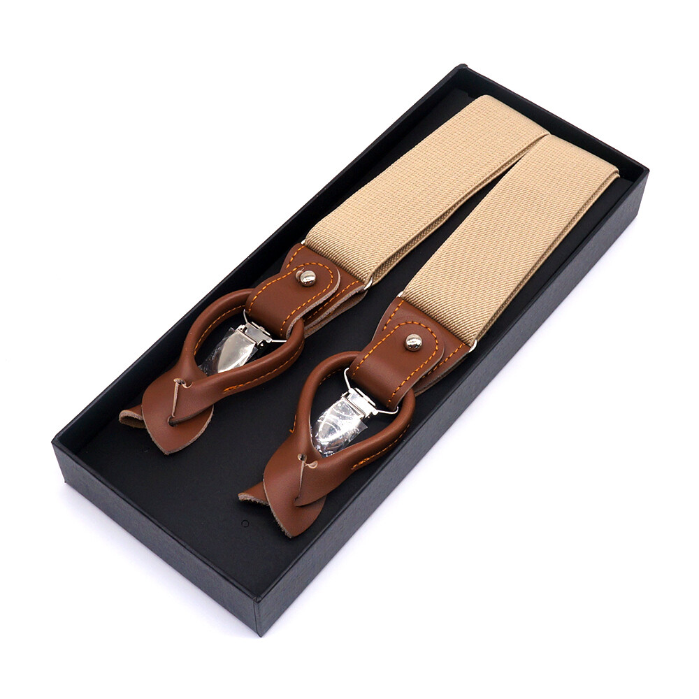 Mens 35x1250MM Clips Buttons Braces Leather Suspenders YShape Heavy