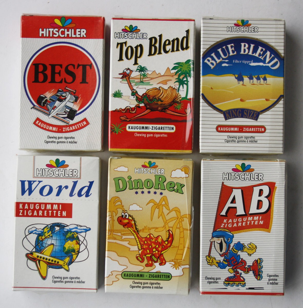6X RARE VINTAGE 80'S CHEWING GUM CIGAR PACKS HITSCHLER GERMANY NEW SEALED !