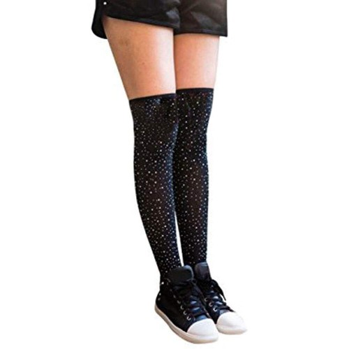 Calze alte coscia strass maglia calze a righe per donna ragazze scalda gambe - Foto 2 di 19