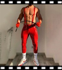 Pantaloni uomo rosso lattice fibbia spalla leggings pantaloni cool personalizzazione .4mm E108