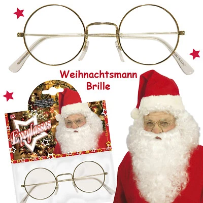 WEIHNACHTSMANN BRILLE - Santa Claus Nikolaus Oma Opa Kostüm Nickelbrille Gold