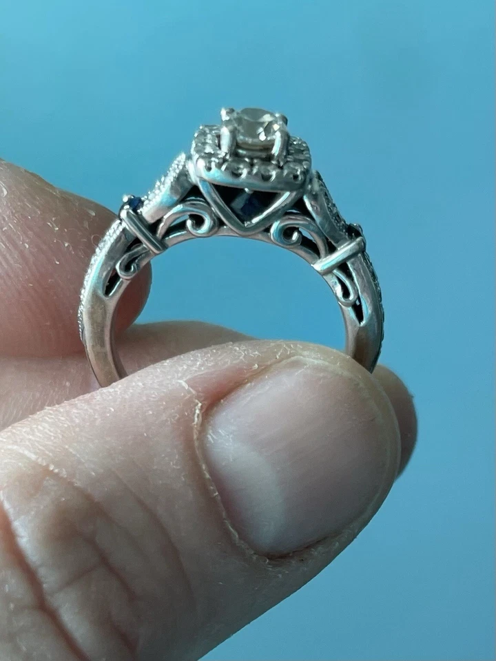 Anillo de compromiso Vera Wang Love oro blanco 14k 3/4 TCW diamantes zafiros [112WEI] Foto 3 de 4