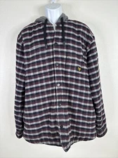 Hawx Mens Size L Maroon Check Pocket Sherpa Hooded Snap-up Work Gear Jacket