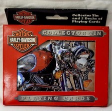 Harley Davidson Metal Collector Tin & 2 Decks of Playing Cards 2003 NEW Sealed!