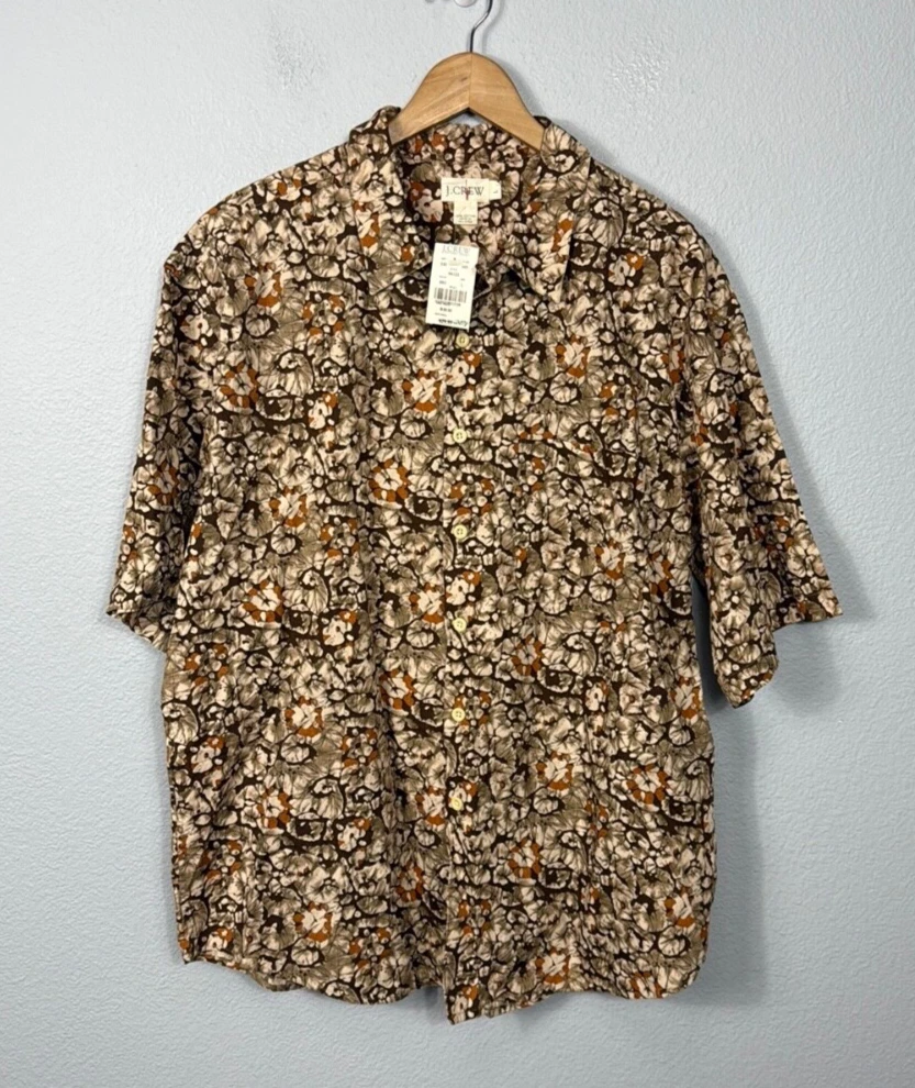 NWT Deadstock J. Crew Oarman Floral Button Down Men's Shirt Large Short Sleeve