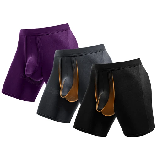1-3PCS Mens Underwear Dual Pouch Trunks Separation Pouch Bulge Boxer Briefs - Picture 20 of 34