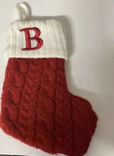Red Cable Knit Christmas Mini Stocking   -  ST. NICHOLAS SQUARE 7” Initial B