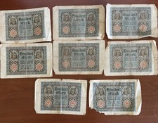 Lot of 8- 1920 German Hundert Mark Reichsbanknote Germany Currency Money Note