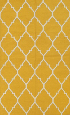 Reversible GOLD IVORY Trellis Durrie-Kilim Oriental Area Rug Flat-Weave Wool 5x8