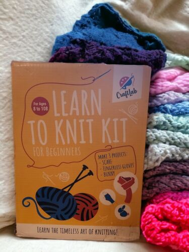 CraftLab Knitting Kit for Beginners Kids Adults Scarf Fingerless Gloves Bunny - Afbeelding 1 van 7