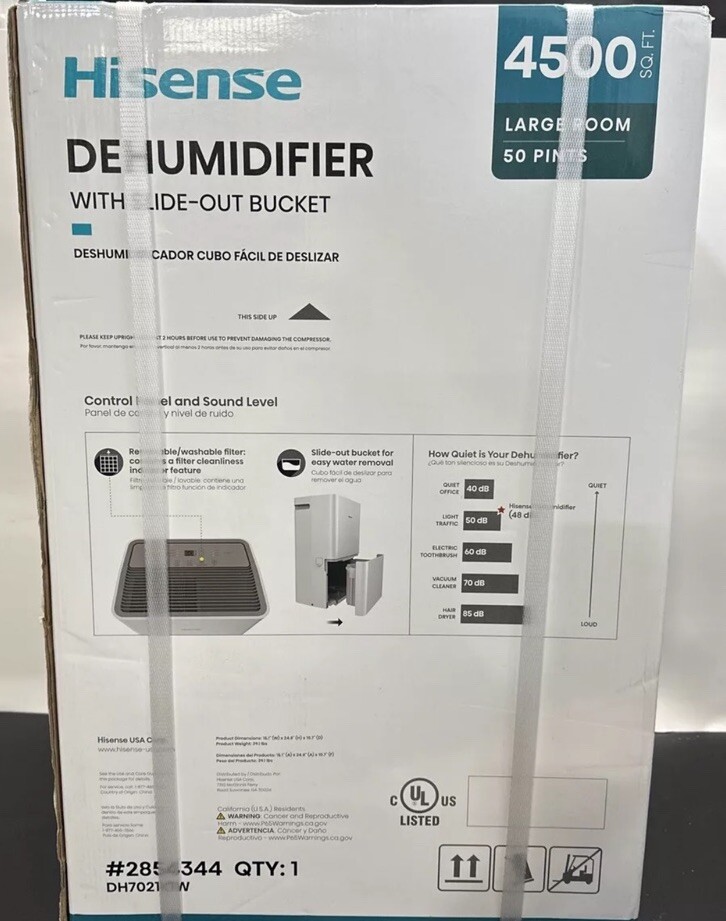 Deshumidificador Hisense Energy Star 50 pintas 3 velocidades hasta 4500 pies cuadrados - DH7021K1W