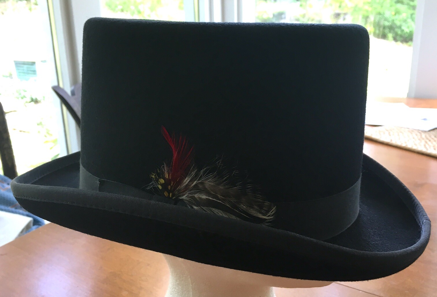 NEW YORK HAT CO. Coachman Black Wool Top Hat w/ Feathers, Large, 23 1/2" image 8