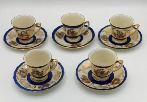 FBS Czechoslovakia Courting Couple Demitasse Cup and Saucers Set of 5
