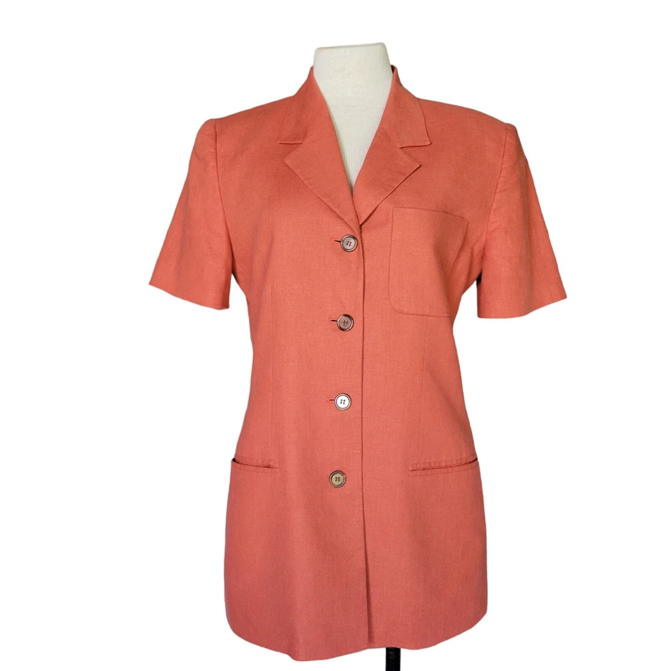 Chaqueta Blazer Jennifer Moore Mujer Talla 6 Lino Rayón Manga Corta Forrada con Botones Foto 2 de 4