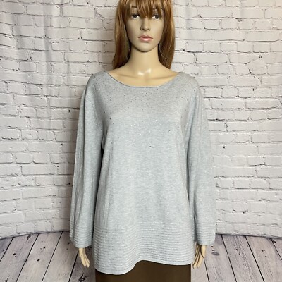 NWT New Villa Milano Grey Rhinestone Bell Sleeve Sweater Size XL