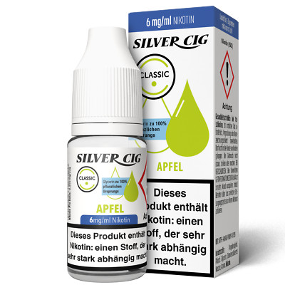 E-Liquid Silver Cig 10x 10 ml mit 3mg/6mg/9mg Nikotin Premium E-Liquid Apfel