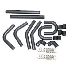 Universal Aluminum Intercooler Piping Kit + Clamps 2.5" Black Couplers+Pipings