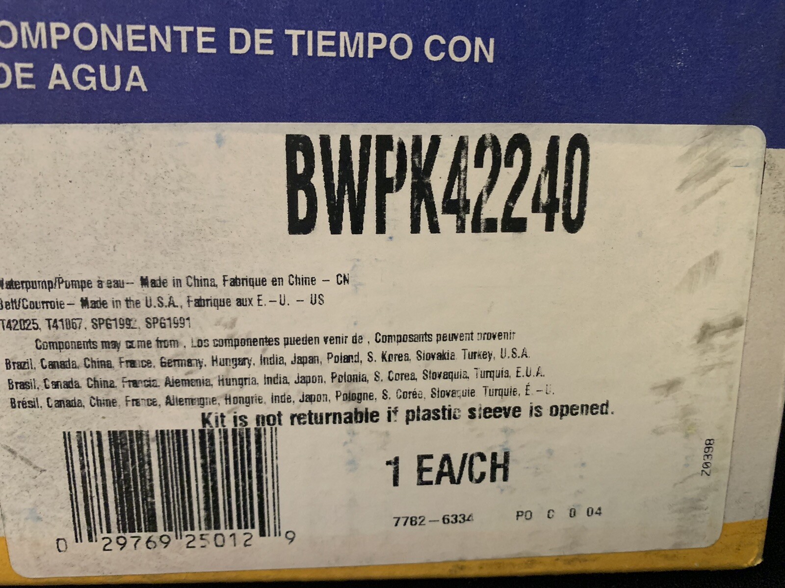 NAPA Engine Timing Component kit with water pump Bwpk42240 belt new