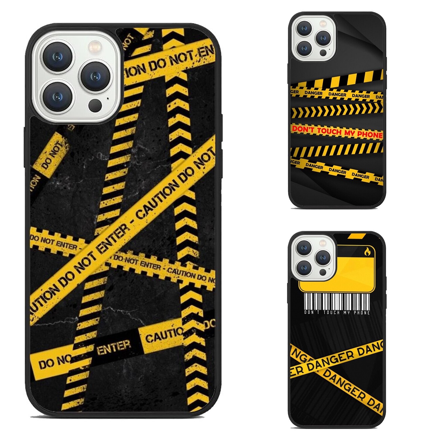 Hard Black Case For iPhone SE4 16E 12 13 14 15 16 Pro Max caution tape wallpaper