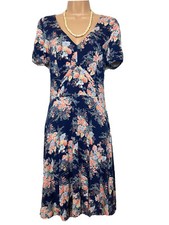 OASIS S/10 Vgc Blue Floral Jersey Short Sleeve Tea Dress