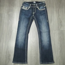 Vigoss for Saks Jeans Women 26 New York Boot Cut Blue Denim Stitching Rhinestone