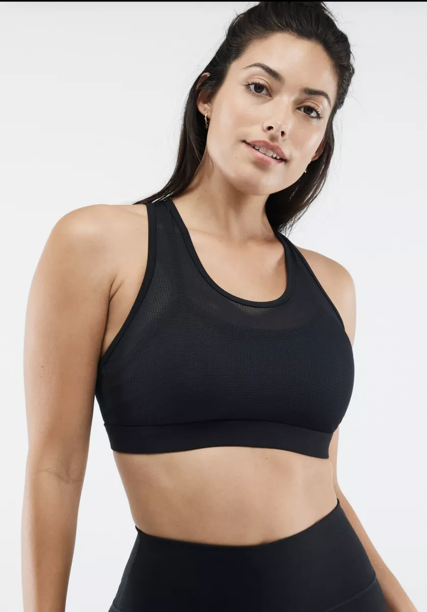 NWT Fabletics Womens Faye High Impact Stretch Wide Strap Black