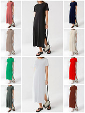 LADIES WOMENS ROUND NECK DOUBLE SIDE SPLIT HEM MAXI LONG DRESS UK 8-26