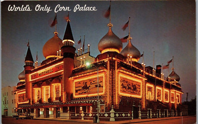 World's Only Corn Palace At Night Mitchell South Dakota SD Postcard