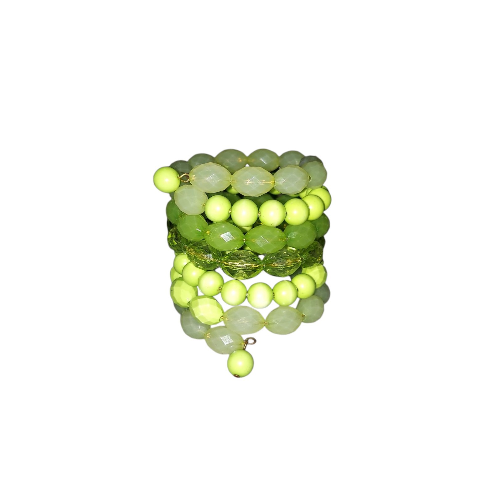 Vtg Green Beaded Layered Wire Stack Bracelet US3 - image 1