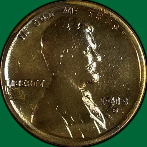 1913-S Lincoln Wheat Cent Good G Coin, Harshly Cleaned #34375