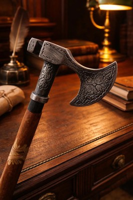 Handmade Solid  Brass Head Handle Wooden  Axe Walking Stick Cane Gift 3 Fold