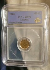 LIBERIA ICG MS70 G $12 US 2026 1/1000 oz or