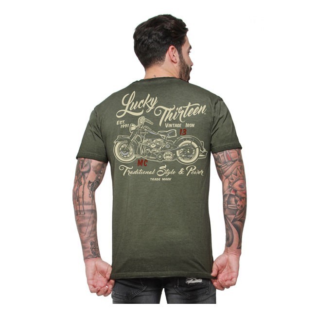 Lucky 13 Lucky 13 Vintage Iron Verde Retro Camiseta