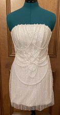 Short Strapless Hand-Beaded Pearl Crystal Prom, Evening, Wedding Dress Size 2