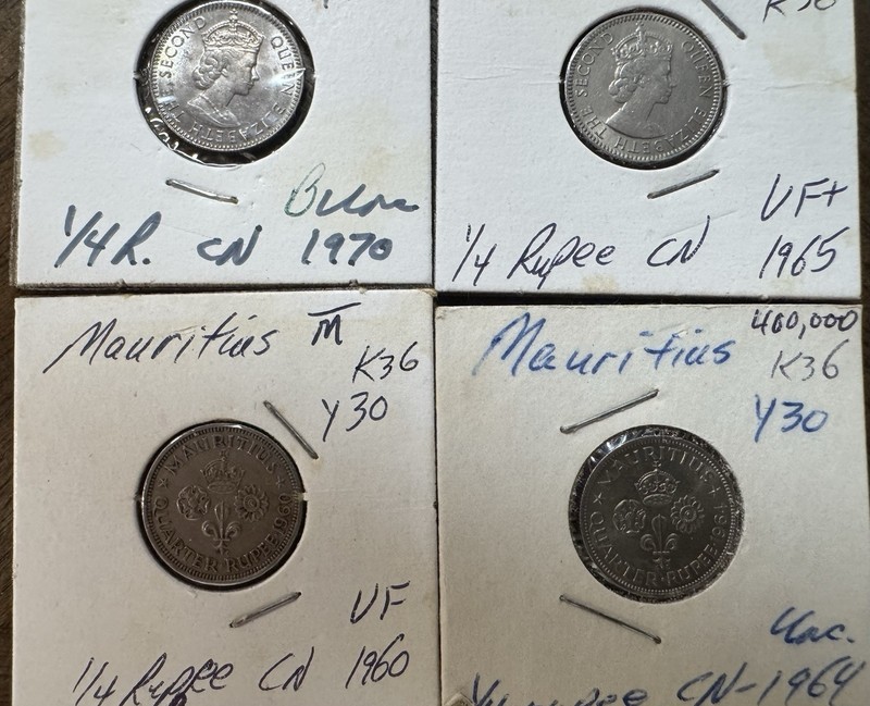 Mauritius Quarter Rupee Coin Lot 1960 1965 1969 1970 Elizabeth II KM36