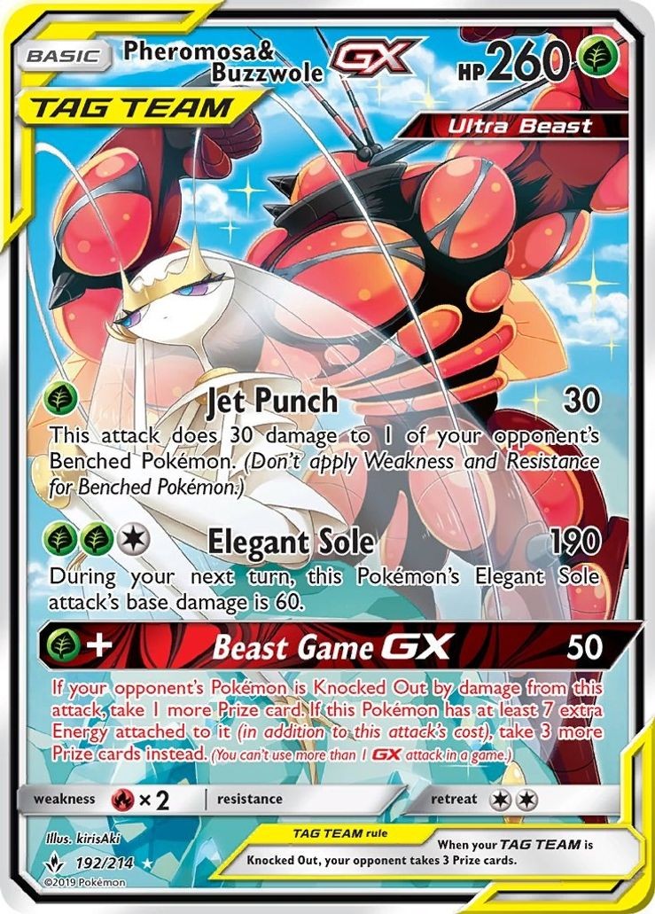 Pheromosa & Buzzwole GX - 192/214 - Pokemon Unbroken Bonds Sun Moon Full Art NM