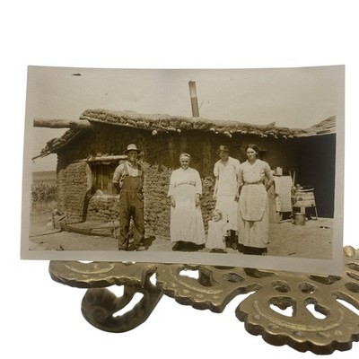 Vintage 1900s Farm Family Sod House Homestead Photo Sepia Gelatin Original