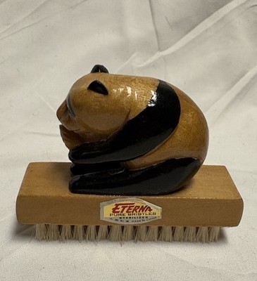 Vtg Carved Wooden Panda Bear Chinese Eterna Small Brush