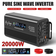 20000W LCD Car Power Inverter DC 12V To AC 110V Pure Sine Wave Solar Converter