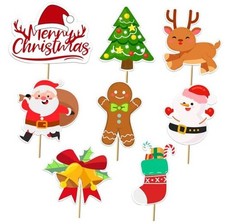32Pcs Merry Christmas Cupcake Toppers Winter Birthday Party Decorations for