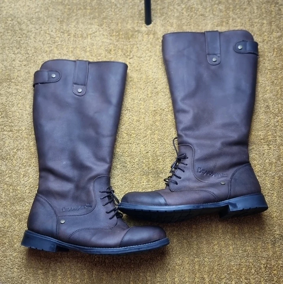 Женские кожаные сапоги для верховой езды Bearpaw шерстяная подкладка овчина стелька коричневые размер 10 - Изображение 2 из 4