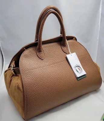Anna Paola Italian Leather Suede Handbag Model RIVA Color Brown Bag BNWT 