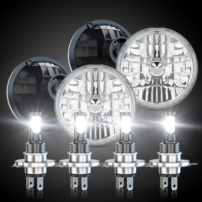 4PCS 5 3/4'' 5.75'' Round LED Headlighs HI/LO Beam Fit GMC C15/C1500 Pickup Truck